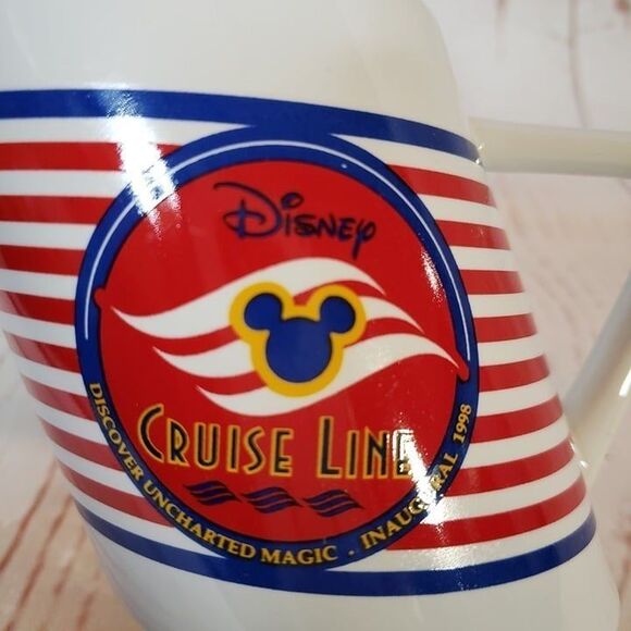 Vintage 90s Disney Mickey Mouse Cruise Line Red Stripe Leaning Mug Cup Souvenir - Picture 2 of 9